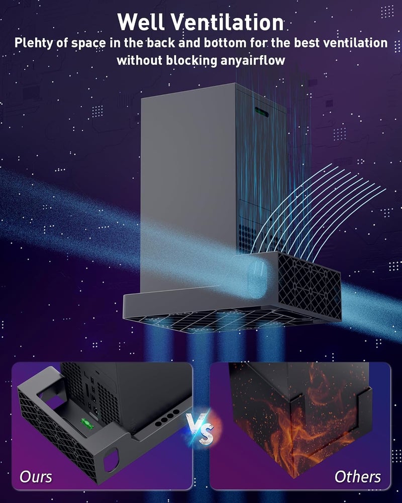ZAONOOL Wall Mount for Xbox Series X Console - Sturdy Wall Shelf Kit Load Up to 45Lb, Dual Ventilation Design, Place Xbox Front Facing and Prevent from Falling (with 2 Controller Holder and 1 Headphone Stand) - Image 4